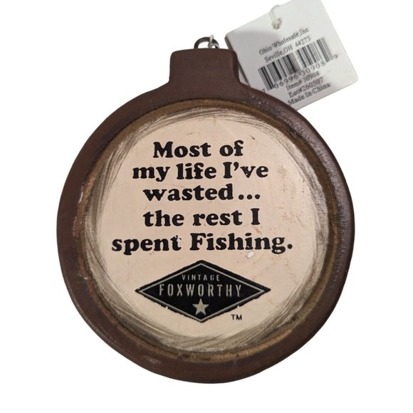 Ohio Wholesale 2006 Jeff Foxworthy Ornament 3.5 x 4-inch Brown Wood Fishing - Picture 1 of 4